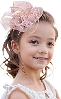 Girls 2026 Kentucky Hat - Mini Pink Derby Fascinators with Hair Clip Veil Feather Fascinator Small Church Victoria Hats for Little Girl Tea Party Renaissance Masquerade Dress Up