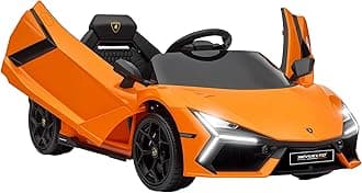 Qaba Lamborghini Revuelto Licensed 12V Kids Electric Car, Battery Powered Ride on Car with Hydraulic Doors, Remote Control, Transport Wheels, Spring Suspension, Music, Lights, 3 Speeds, Orange