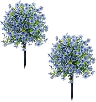 Artificial Violet Ball Topiary Trees with Ground Spikes, 2 Pack Fake Artificial Bushes Plants, Fade Resistant Faux Artificial Shrubs Tree for Indoor Outdoor Front Porch Decor 23in (E-2 Pcs)