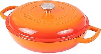 Cast Iron Dutch Oven with Lid – Non Stick Shallow Dutch Oven Pot, Oven Safe up to 500° F – Sturdy Cooking Pot – Enamelled Stockpot Cookware – Orange, 3.7-Quart, 30cm – by Nuovva