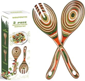 Salad Tongs, Wooden spoons, Salad Tongs for Serving, WOSPONFAN 12-inch Pakkawood Serving Utensils Set Salad Servers Set Kitchen Cooking Utensil