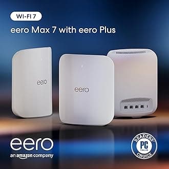 Amazon eero Max 7 mesh wifi system with 1 month free eero Plus (auto-renews) - Supports internet plans up to 10 Gbps, Coverage up to 7,500 sq. ft., Connect 750+ devices, 3-pack