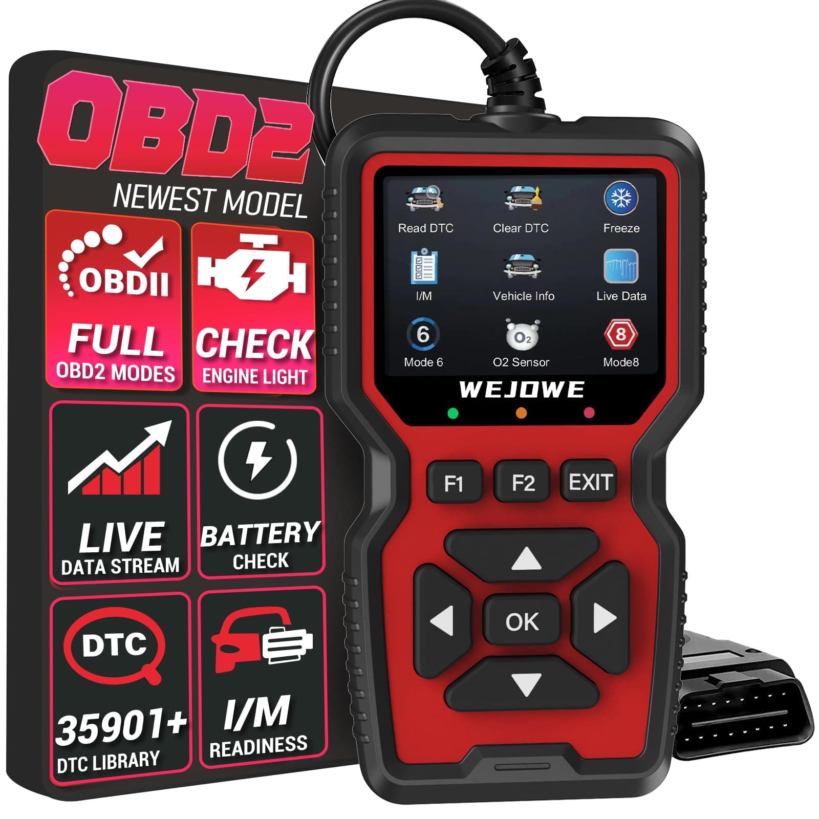 Upgraded OBD2 Scanner Diagnostic Tool, Check Engine Code Reader OBD2 Scanner with Reset, Mode 6, Mode 8 & I/M, Auto Check Engine Light Car Diagnostic Scan Tool for All OBDII Car Since 1996