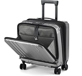 16" Carry on Luggage with 2 Laptop Compartments, Lightweight Hardshell ABS+PC Suitcase with Dual Control TSA Lock, with YKK Zipper, 4 Spinner Silent Wheels, for Business Travel, Silver Grey