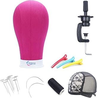 Eerya Wig Head Canvas Block Head 22 Inch Wig Head Stand for Making Wig Displa...