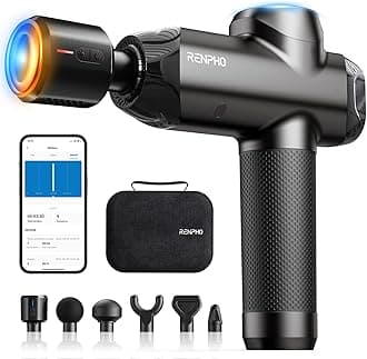 Power+ Thermacool Massage Gun with Heat and Cold, 12mm Amplitude Deep Tissue Percussion Massager for Professional Athletes, App Controlled Guided Courses, 6 Speeds, 6 Attachments, Carry Case