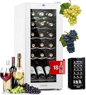 KLARSTEIN Free-Standing Wine Cooler Drinks Fridge, 50L Single Zone Wine Fridges, Wines Prosecco & Beer Bottles, Glass Door, Indoor/Outdoor Bar Fridge and Cooler, 18 Bottles