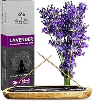 Simply Vedic Premium Handmade Lavender Incense Sticks With Space Incense Holder Combo Set | Positive Energy Aromatherapy Meditation Yoga Pooja Home Office (135 Sticks 45 Minutes Each+Ash Catcher Tray)