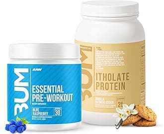Whey Isolate Protein Powder & Essential Pre-Workout Powder Bundle (Vanilla Oatmeal Cookie & Blue Raspberry) - Chris Bumstead Sports Nutrition Supplement for Men & Women