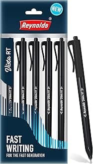 Reynolds VISTA 5 CT BLACK Ball Pen, Lightweight Pens for Writing With Comfortable Grip for Extra Smooth Writing, School and Office Stationery | 0.7mm Tip Size