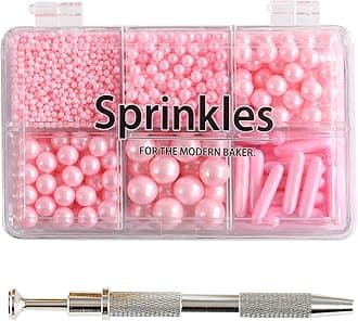 Kasvan Pink Mix Sugar Sprinkles - Edible Candy Pearls with 4-Claw Sprinkle Pen,118g/4.16 Oz, Gift Box Pack, Baking Cake Decorations, Ice Cream Toppings and Cookie Decorating (Pink)