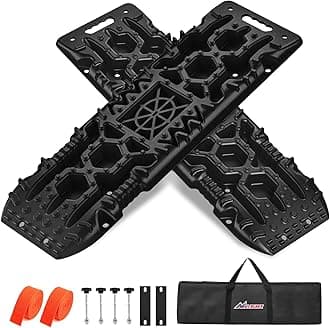 Nilight Recovery Off-Road Traction Boards with Jack Lift Base Emergency Tire Ladder Mats for 4WD 4X4 Mud Sand Snow with 2PCS Mounting kit Carry Bag 2 leashes (Black)