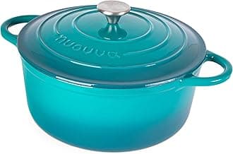 nuovva Cast Iron Dutch Oven with Lid – Non-Stick Ovenproof Enamelled Casserole Pot – Sturdy Dutch Oven Kitchen Cookware – Teal, 6.4-Quart, 28cm –