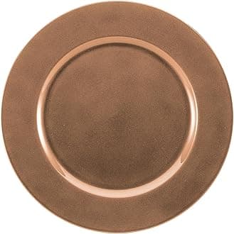 Decorative Reusable Plastic Charger Plates - Metallic Rose Gold Shimmer Effect - 33cm Diameter - Set of 6 Plates