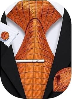 YOHOWA Men Plaid/Striped Ties Set Silk Business Wedding Formal Fashion Necktie and Pocket Square Cufflinks Set