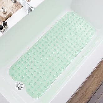 Bathtub Mats for Shower Tub, Extra Long Non-Slip 39 x 16 Inch Bath Mat with Drain Holes and Suction Cups, BathMat for Bathroom with Machine Washable (Clear Green)