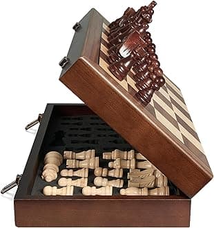 15'' Wooden Chess Set with Shut The Box Game, Magnetic Chess Board-2 Extra Queens-Pieces Storage Slots, Wooden Board Table Math Game, 2-in-1 Folding Board Game Set for Kids, Adults,Beginner