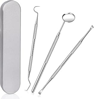 3 Pieces Dental Pick Tools Kit Teeth Cleaning Calculus Remover Tool for Dentist Personal Using Pets Oral Care Set with Dental Mirror Dental Tartar Scraper Dental Probe and Storage Box
