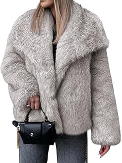Cicy Bell Womens Faux Fur Coat Winter Shaggy Casual Oversized Lapel Jackets Warm Fuzzy Outerwear