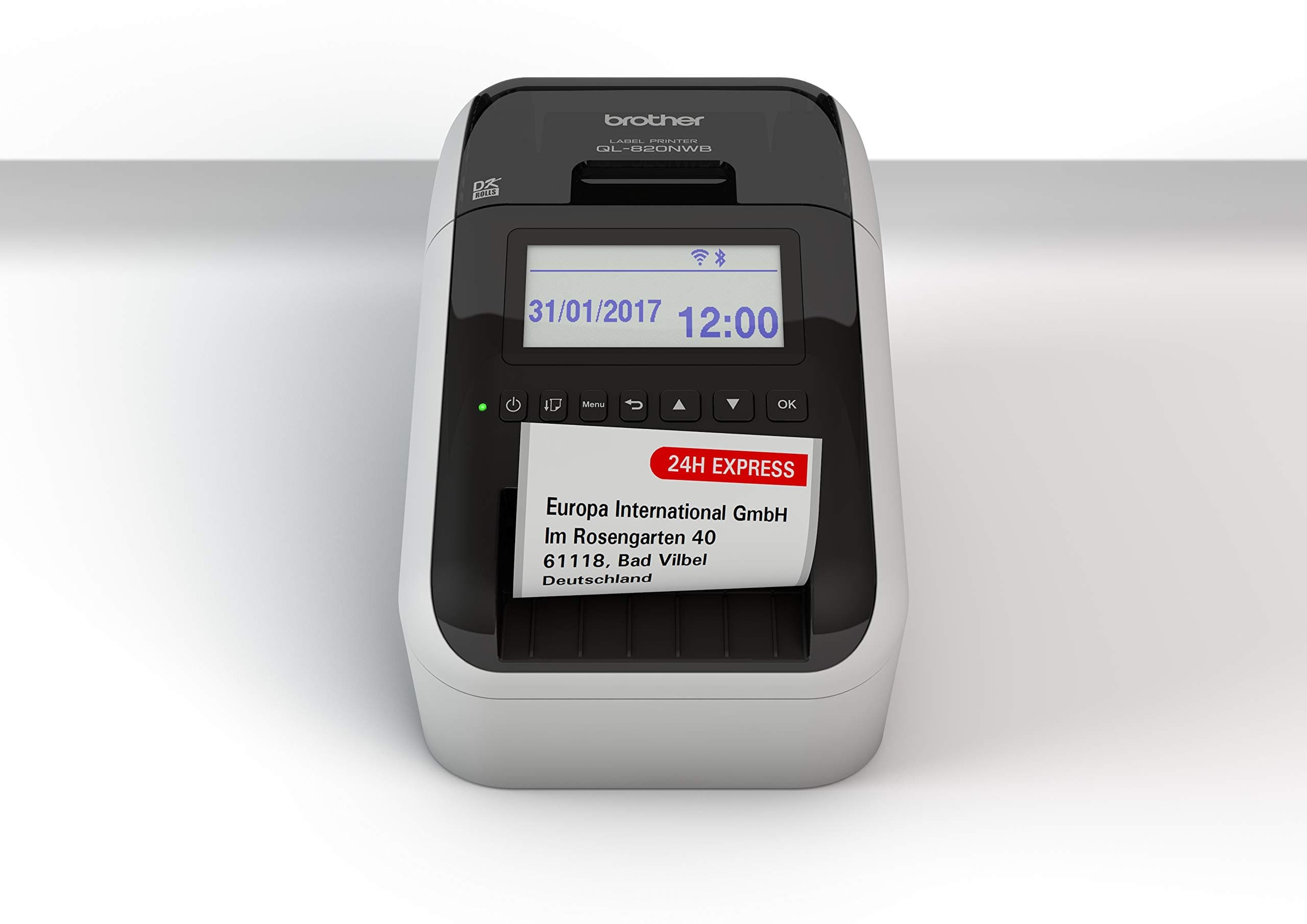 Brother QL-820NWB Label Maker, Wireless/USB 2.0/Network/Bluetooth, Address Label Printer, Desktop, Up to 62mm Wide Labels, Red & Black Printing, UK Plug