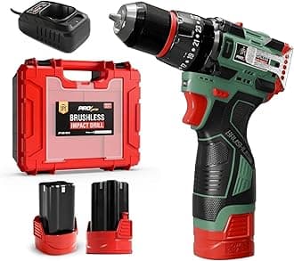 JPT Pro Series 18V Brushless Cordless Impact Drill with 2 Lithium-ion Batteries & Charger, 10MM Keyless Metal Chuck, 2-Speed, 25+3 Torque Settings, 70NM High Torque (Green Edition)
