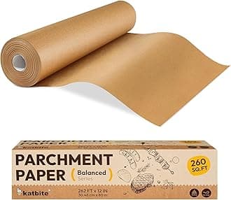 12in x 262ft Unbleached Parchment Paper Roll, 260 Sq.Ft, Balanced Series, Non-Stick, Extra Long Parchment Baking Paper with Portable Serrated Cutter for Baking, Cooking [Balanced Series]