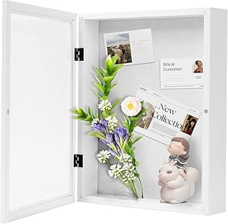 Muzilife 11x14 Shadow Box Picture Frame - 2.16" Deep Wood & Glass Display Case Ready to Hang Memory Box Baby Sports Memorabilia, Wedding, Tickets, and Photos (White)