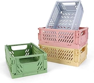 4-Pack Mini Plastic Baskets for Shelf Storage Organizing, Durable and Reliable Folding Storage Crate, Ideal for Home Kitchen Classroom and Office Organization, Bathroom Storage (5.9 x 3.8 x 2.2)