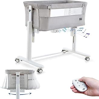 VaVaSoo Rocking Bassinet for Baby Automatic Bedside Sleeper 3 in 1 Electric Bedside Crib on Wheels, Smart Co Sleeper for Newborn/Infant 10 Heights Adjustable, Light Grey
