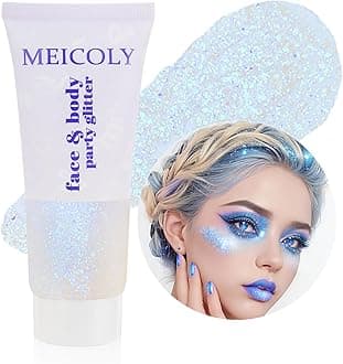MEICOLY Sparkling Blue Body Glitter,Halloween Face Glitter,Color Changing Glitter Gel for Body,Face,Hair,Lip,Eye,Long Lasting Sequins Glitter Face Paint,Festival Party Glitter Makeup,50ml
