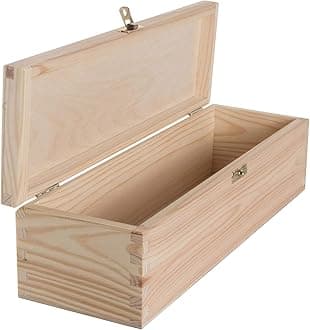 WooDeeDoo Oblong Wooden Keepsake Box with Hinged Lid and Clasp - 33 x 10 x 9 cm – Rectangular Unfinished Pine Case for Crafts Memorabilia Trinkets Gift Storage Decoration Painting