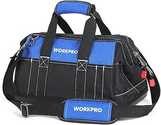 WORKPRO Tool Bag 40 cm, Multi-pockets Heavy Duty Tool Bags with Waterproof Plastic Hard Base, Wide Open Mouth Heavy Duty Electricians Tool Bag with Adjustable Shoulder Strap