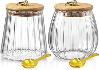 Viovian 22 & 25 FL OZ | Glass Storage Jars with Bamboo Lids Sugar Coffee Containers Set of 2 Clear Decorative Jar Canister for Foods Cookie Candy Nuts Snacks