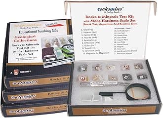 rocksmins Mohs Hardness Scale Set with Rocks & Minerals Test Kit Activity for Kids 8-10 Years, Educational Kit for Students, Teachers, Geology Enthusiasts