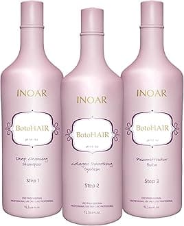 Inoar BotoHair Collagen Smoothing System with Keratin, Deep Cleansing Shampoo, Collagen Smoothing System & Reconstructor Balm, 33.8 fl oz Each
