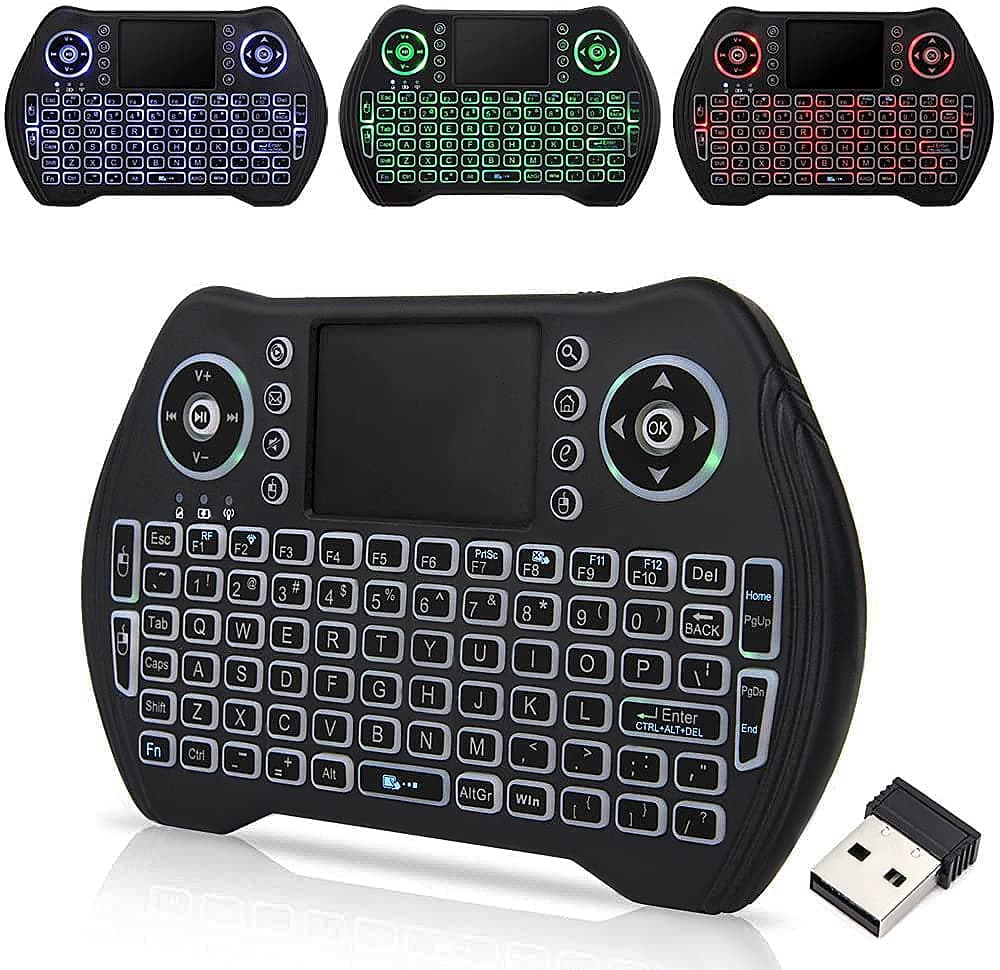 Backlit Mini Small Wireless Keyboard 2.4G, Handheld Remote with Touchpad Mouse for Android TV Box, Windows PC, HTPC, IPTV, Raspberry Pi, XBOX 360, PS3, PS4(Black)