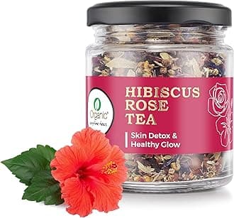 iOrganic Hibiscus Rose Herbal Tea | Organic Flower Blend for Skin Detox & Healthy Glow | Caffeine Free Loose Leaf Infusion for Immunity, Gut Health & Weight Wellness | 60g, 30 Cups