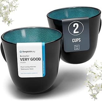 PURE LIVING INTERIOR DESIGN Stoneware Coffee Mugs Set of 2, Stylish Coffee Mug Set modern petrol-blue, 10.5 Oz Coffee Cups Ceramic, Dishwasher and Microwave Safe Mug, Ceramic Mug, Coffee Cup Set