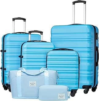 LONG VACATION Luggage Set 4 Piece Luggage Set ABS hardshell TSA Lock Spinner Wheels Luggage Carry on Suitcase, Blue-Sky, 6 piece set, ABS Hardshell Tsa Lock Spinner Wheels Luggage Set