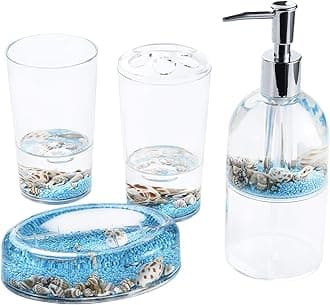 Locco Decor 4 Piece Acrylic Liquid 3D Floating Motion Bathroom Vanity Accessory Set Conch