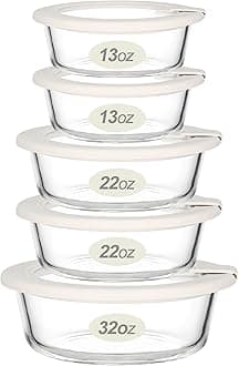 Glass Food Storage Containers with Glass Lids, Microwave Safe Food Container Set, Aitight Meal Prep Container Set, LeakProof, 100% Plastic Free, 5 Pack