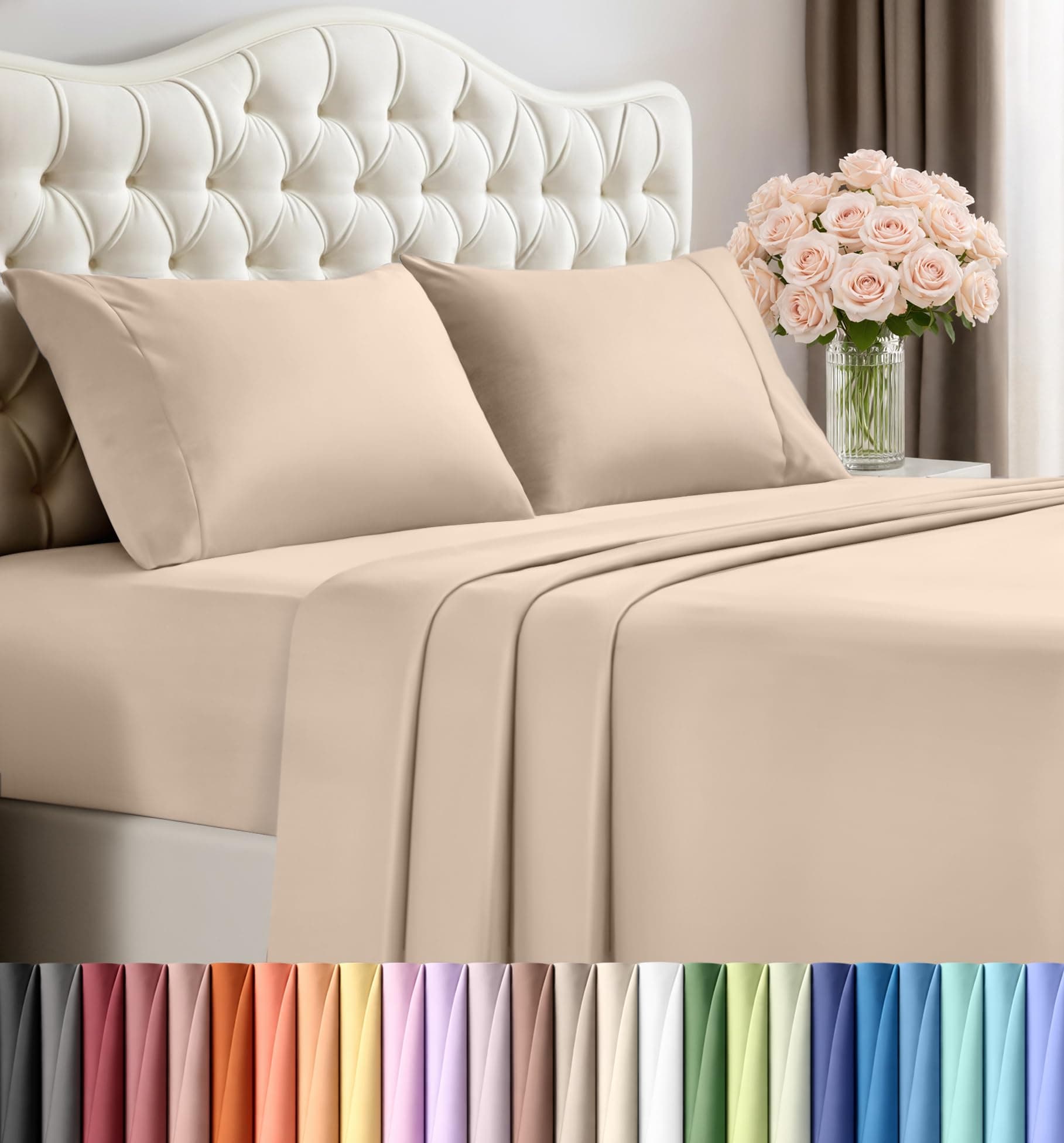 Utopia Bedding King Bed Sheets Set - 4 Piece Bedding - Brushed Microfiber - Shrinkage and Fade Resistant - Easy Care (King, Beige)