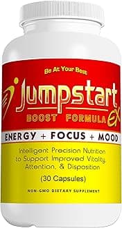 Jumpstart EX Energy, Focus & Mood Boost Nootropic Support Supplement (30 Capsule Bottle) - by 4 Organics - Natural Best Energy Focus Booster - Pick-me-up Stimulant