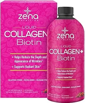 Zena Liquid Collagen + Biotin: 2500mg Collagen, 5000mcg Biotin, Verisol Formula | Hair, Skin, Nail & Joint Support | Non-GMO, Mixed Berry Flavor /90 Servings Pack of 1