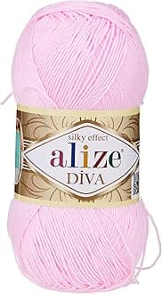 Diva Silk Effect 100% Microfiber Acrylic Yarn 1 Ball skeins 100gr 383yds Color (185 - Baby Pink)