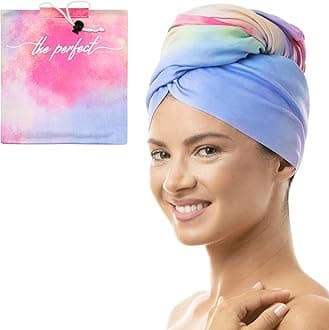 THE PERFECT HAIRCARE Microfibre Hair Towel Wrap for Women - Absorbent Quick Drying Turban for Curly and Long Hair for Girls and Kids - Anti Frizz (Watercolor/Tie Dye)