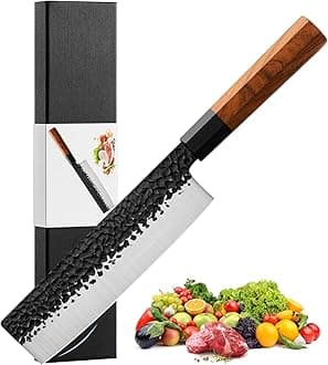 RASSE Nakiri Knife 7" kitchen knife Sharp Meat Cleaver and Vegetable Kitchen Knives Hand-Forged High Carbon Japanese AUS-8 Stainless Steel Chef Knife with Rosewood Handle & Gift Box