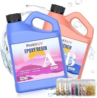 Epoxy Resin Kit, 64OZ Crystal Clear Resin Epoxy, Bubble Free, No Yellowing, UV Resistant, Food Safe with Foil Flakes, Sequin, Easy Mix 1:1 for DIY Crafts Jewelry Making(32OZ x 2)