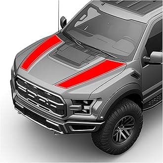 Hood Blackout Racing Stripes Vinyl Decal Sticker Kit- Compatible with Ford F150 Raptor 2014-2020 (Style 2, Red)