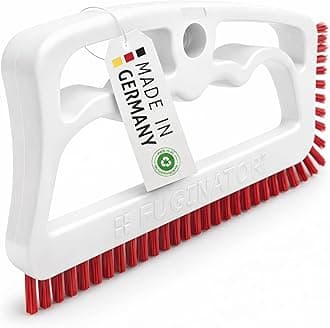 FUGINATOR® Grout Brush White/Red - Ergonomic Heavy Duty Cleaning Brush for Bathroom, Shower & Kitchen - Deep Detail Scrubber for Wall & Floor Tiles, Crevices & Tight Spaces - Made in Germany